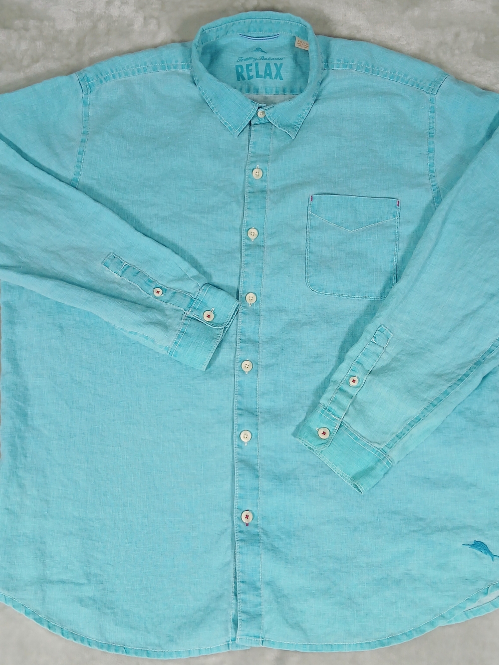 Tommy Bahama Relax Button Up Shirt XXL Men's 100% Linen Long Sleeve Teal